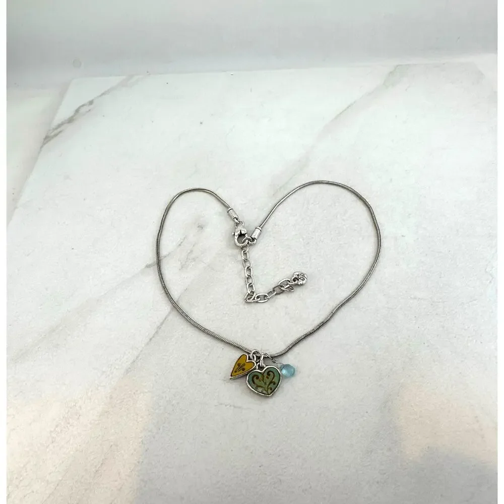 Brighton Gratitude Love 2 Hearts blue gem reversible necklace